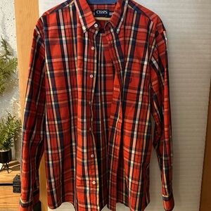 Chaps Men's Vibrant Red and Blue Plaid Shirt